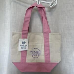 Trader Joe’s Mini Pastel Canvas Tote Bag Pink With Purple